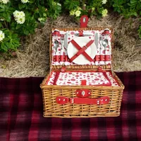 Dameco Picknickkorb für 2 Personen 13-teilig, Rot/Braun - Material: Holz - Weide - Detailfarbe: Rot - Hellbraun - Länge: 40 cm - Anzahl Teile: 13 Teile - Breite: 28 cm - Höhe: 19 cm