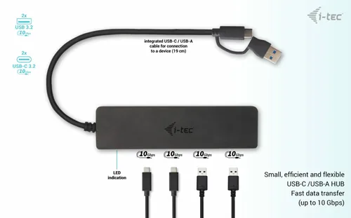 I-TEC USB-C Metal HUB 2xUSB 3.0 2xUSB-C 5Gbps without power adapter ideal for Notebook Ultrabook Tablet PC