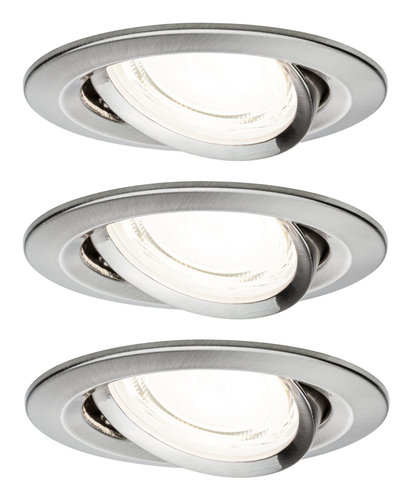 Paulmann Einbauleuchte LED Nova Plus 3-Set Eisen gebürstet - Leuchten Kategorie: Einbauleuchte - Betriebsart: Netzbetrieb - Lampensockel: LED fest verbaut - Farbtemperatur Kelvin: 4000 K - Gesamtleistung: 8.4 W - Farbwiedergabeindex CRI: 80