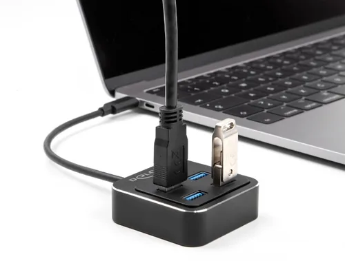 Delock USB-Hub 4 x USB 3.1 Typ-A - Stromversorgung: USB - Anzahl Ports: 4 - Detailfarbe: Schwarz - USB Standard: 3.1 Gen 2 (10 Gbps) - USB Anschluss 2 (Endgerät): USB A - USB Anschluss 1 (Quelle): USB C