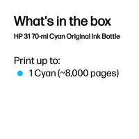 HP 31 70ml Cyan Original Bottled Ink Cartridge for Smart Tank SeriesPrinters