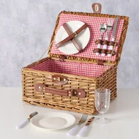 Boltze Picknickkorb Darcel 11-teilig - Material: Holz - Leder - Weide - Detailfarbe: Nature - Rot - Länge: 38 cm - Anzahl Teile: 11 Teile - Breite: 28 cm - Höhe: 19 cm