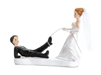 Partydeco Kuchen-Topper Figur Brautpaar Seil Weiss/Schwarz - Material: Acryl - Motiv: Hochzeit - Verpackungseinheit: 1 Stück - Detailfarbe: Weiss - Schwarz