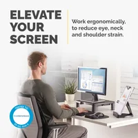 Fellowes Computer Monitor Stand with 3 Height Adjustments - Standard Monitor Riser with Cable Management - Ergonomic Adjustable Monitor Stand for Computers - Max Weight 27KG/Max Size 21" - Graphite