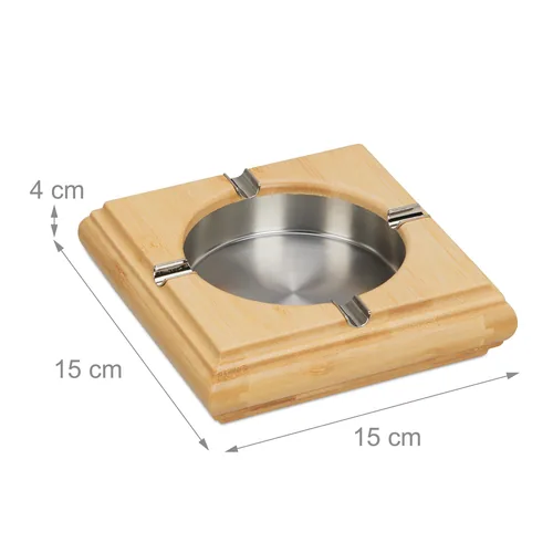 Relaxdays Bamboo Ashtray Square
