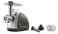 Moulinex Fleischwolf HV8 Pro 4 in 1 Grau/Silber - Detailfarbe: Silber - Grau - Gerätetyp: Fleischwolf - Ausstattung: Wurstfüllvorsatz - Einfüllschale - Kebbevorsatz - Lochscheiben