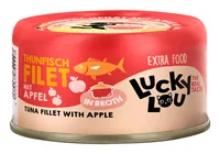 Lucky Lou Extra Food Thunfisch mit Apfel in Sud, 70 g - Tierbedürfnis: Kein besonderes Bedürfnis - Geschmacksrichtung: Apfel - Fisch - Zertifikate: Keine Zertifizierung - Fleischsorte: Thunfisch - Futtereigenschaft: Getreidefrei - Ohne künstliche Zusätze 