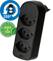 Max Hauri Abzweigstecker ADAPT 3 Typ 13 - Detailfarbe: Schwarz - Schalter: Nein - Steckdosenanzahl: 3 - Ausstattung: drehbar 320° - Kinderschutz: Nein