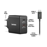 Lenovo Dual USB-C 65W GaN Charger Universal Black AC Indoor