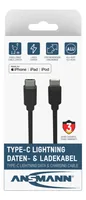 Ansmann USB 2.0-Kabel für iPhone, iPad, USB-C - Lightning 1.2 m - Kabeltyp: Daten- und Ladekabel - Detailfarbe: Schwarz - USB Standard: 2.0 (480 Mbps) - USB Anschluss 2 (Endgerät): Lightning - USB Anschluss 1 (Quelle): USB-C - Besondere Eigenschaften: Kei