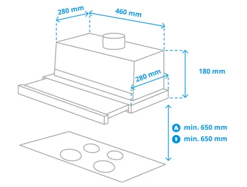 Samsung Dunstabzugshaube NK24M1030IS/UR 3 Stufen - Energieeffizienzklasse: C - Einbaunormen: EU 60 - Tiefe: 28 cm - Breite: 60 cm - Höhe: 18 cm - Modellart Dunstabzugshaube: Wandhaube