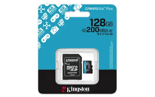 KINGSTON 128GB microSDXC Canvas Go Plus Gen4 200MB/s A2 U3 V30 Card + Adapter
