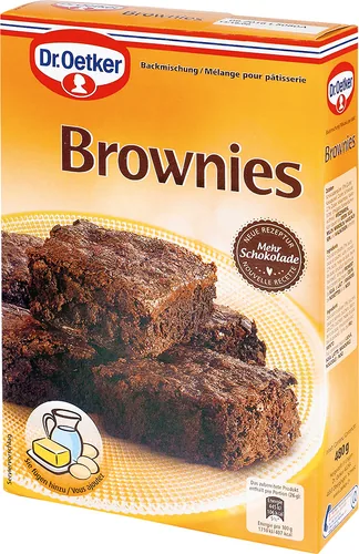 Dr.Oetker Backmischung Brownies 480 g - Nährwertangabe pro: 100 g - Energiegehalt (in kj): 1750 KJ - Energiegehalt (in kcal): 417 Kcal - Fett: 16 g - Gesättigte Fettsäuren: 9.1 g - Produkttyp: Kuchen