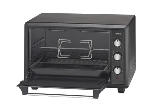 Trisa Backofen Forno Gusto 34 l, Schwarz - Funktionen: Backen - Braten - Grill - Ausstattung: Backblech - Gitterrost - Drehspiess - Breite: 50 cm - Höhe: 30 cm - Tiefe: 39.5 cm - Detailfarbe: Schwarz
