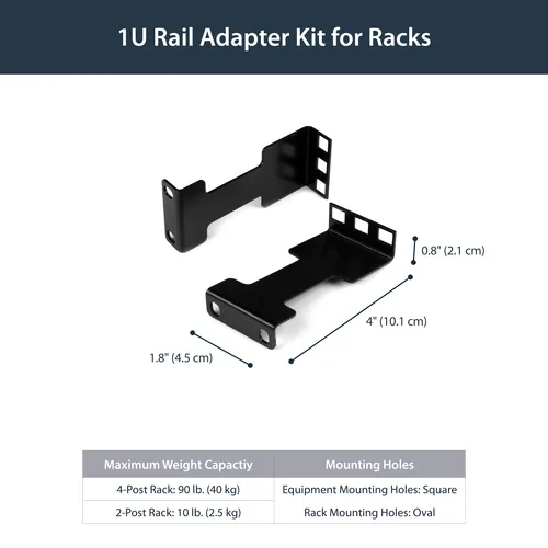 StarTech.com Server Rack Depth Extender - 1U - 4in / 10 cm - TAA Compliant - Recessed Rack Adapter - Rack Mount Adapter Kit - Network Rack Extender
