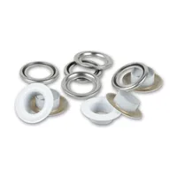 Prym Ösen mit Scheiben, 8 mm Weiss, Silber - Verpackungseinheit: 32 Stück - Detailfarbe: Silber - Weiss - Produkttyp: Ösen