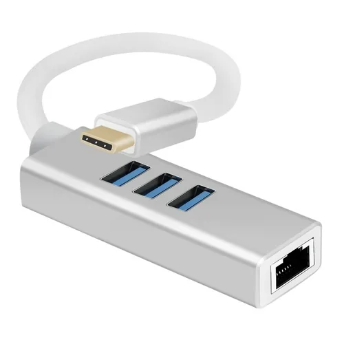 helos HUB, USB 3.1 Type-CSt. /3x USB+RJ45 Gigabit Ethernet, PREMIUM, silber