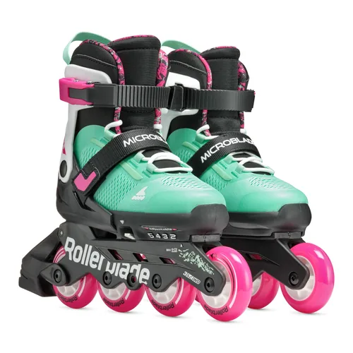 ROLLERBLADE Inline-Skates Microblade XT Schwarz/Meergrün, 33-36.5 - Schuhgrösse (EU): 33-36.5 - Kugellager Norm: SG3 - Anzahl Rollen: 4 - Farbe: Schwarz - Grün - Zielgruppe: Kinder - Verschluss: Klettverschluss - Schnürung - Schaftschnalle