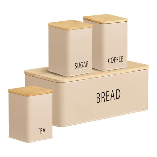 House Nordic Tula bread box Rectangular Beige Metal, Bamboo