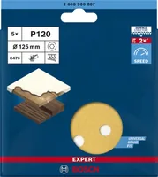Bosch Professional Schleifpapier EXPERT C470, 125 mm, G 120, 5-tlg. - Zubehörtyp: Schleifpapier - Für Material: Holz - Farboberfläche