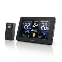 Hama Wetterstation Premium mit LED-Farbdisplay Schwarz - Funktionen: Aussentemperatur - Uhrzeitanzeige - Innentemperatur - Aussenluftdruck - Aussenluftfeuchtigkeit - Mondphasen - Innenluftdruck - Display - Raumluftqualität - Aktuelle Wetterlage - Set: Ja 