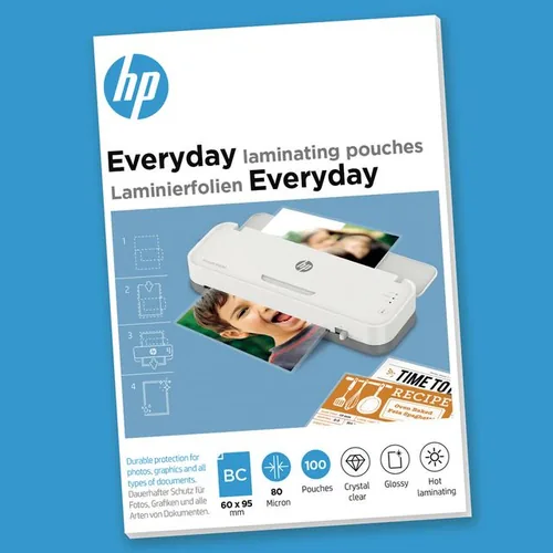HP Laminierfolie Everyday Visitenkarten 80 µm, Glänzend - Mediengewicht: 80 µm - Folien Anwendungsbereich: Heisslamination - Kaltlamination - Folien Effekt: Glänzend - Papierformat: 60 x 95 - Zubehörtyp: Laminierfolie