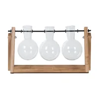 Esschert Design Stecklingsvase L 25.5 cm, Braun/Transparent - Assortiert: Nein - Höhe: 14.5 cm - Detailfarbe: Transparent - Braun - Detailmaterial: Glas - Eisen - Holz - Grundmaterial: Holz - Glas - Metall