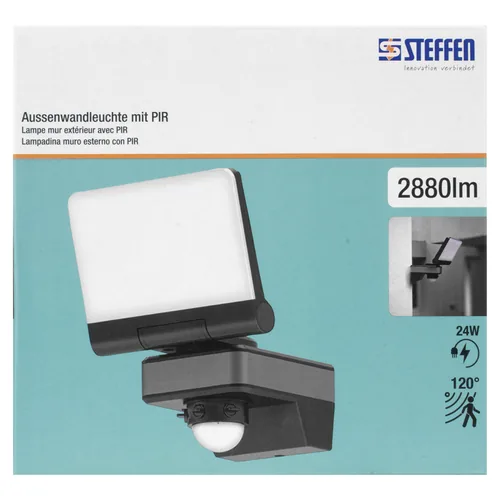 STEFFEN Aussenwandleuchte Floodlight LED PIR 24W - Betriebsart: Netzbetrieb - Dimmbar: nicht dimmbar - Montage: Wand - Anwendungsbereich: Indoor - Outdoor - Zusätzliche Ausstattung: Bewegungssensor - Lampensockel: LED fest verbaut