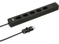 Max Hauri Steckdosenleiste SafetyLine 5x T13 mit USB A C, schwarz - Einsatzgebiet: Indoor - Detailfarbe: Schwarz - Kinderschutz: Nein - Steckertyp Ausgang: T13 - Schalter: 1 Schalter - Steckdosenanzahl: 5