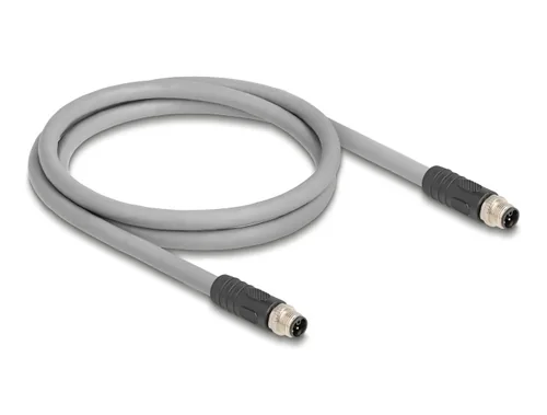 Delock M12 Kabel L-kodiert 5 Pin Stecker zu Stecker PUR schleppkettentauglich 2 m grau
