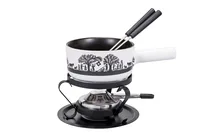 Kadastar Käsefondue-Set Bergchilbi E16 5 Teile, Schwarz/Weiss - Anzahl Personen: 2 - Materialtyp: Metall - Material: Edelstahl - Stahl - Betriebsart: Pastenbrenner - Kompatible Kochfelder: Gas - Glaskeramik - Detailfarbe: Schwarz - Weiss