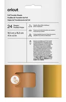 Cricut Transferfolie 10.1 x 15.2 cm, Metallic, 24 Blatt - Geeignet für Drucker: Nein - Detailfarbe: Gold - Rosegold - Silber - Aussenanwendung: Ja - Selbstklebend: Nein - Aufbügelbar: Nein - Folientyp: Transferfolie