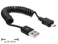 Delock USB 2.0-Spiralkabel  USB A - Micro-USB B 0.6 m - Kabeltyp: Anschlusskabel - Detailfarbe: Schwarz - USB Standard: 2.0 (480 Mbps) - Länge: 0.6 m - USB Anschluss 2 (Endgerät): Micro-USB B - Geschlecht Anschluss 2 (Endgerät): Male (Stecker)
