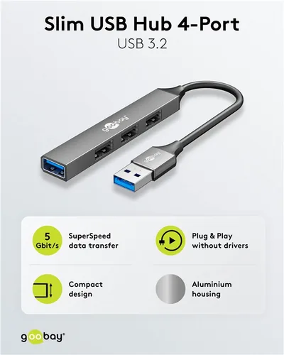 Goobay 74456 interface hub USB 3.2 Gen 1 (3.1 Gen 1) Type-A 5000 Mbit/s Light grey