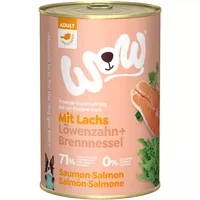 WOW Nassfutter Adult Lachs, 400 g - Tierbedürfnis: Kein besonderes Bedürfnis - Geschmacksrichtung: Fisch - Zertifikate: Keine Zertifizierung - Fleischsorte: Lachs - Futtereigenschaft: Ohne künstliche Zusätze - Glutenfrei - Hoher Fleischanteil - Ohne Zucke