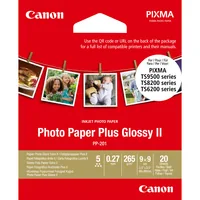 Canon Fotopapier PP-201 Glossy II 8,9x8,9 cm 20 Stück - Drucker Kompatibilität: Inkjet - Detailfarbe: Weiss - Medienformat: 8.9 x 8.9 cm - Mediengewicht: 265 g/m² - Eigenschaften: Keine Eigenschaft - Zertifikate: Keine Zertifizierung