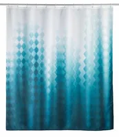 Wenko Duschvorhang Tullin 180 x 200 cm, Weiss/Dunkeltürkis - Produkttyp: Duschvorhang - Detailfarbe: Dunkeltürkis - Weiss - Breite: 180 cm - Höhe: 200 cm - Detailmaterial: Gummi - Kunststoff - Metall - Polyester (PES) - Grundmaterial: Polyester (PES)