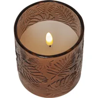 Star Trading LED-Kerze Pillar Flamme Leaf, Ø 8.5 x 10 cm, Braun - Betriebsart: Batteriebetrieb - Fernbedienung: Nein - Aussenanwendung: Nein - Höhe: 10 cm - Timerfunktion: Ja - Set: Nein