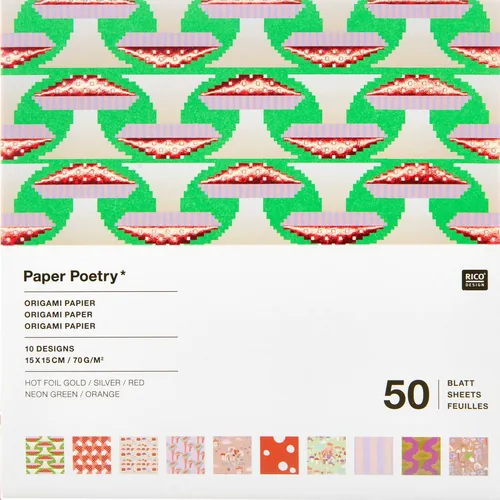 Rico Design Bastelpapier Bastelblock Origami 50 Blatt, 15 x 15 cm - Papierformat: 15 x 15 cm - Selbstklebend: Nein - Papierfarbe: Mehrfarbig - Papiertyp: Bastelpapier - Mediengewicht: 70 g/m² - Verpackungseinheit: 50 Stück