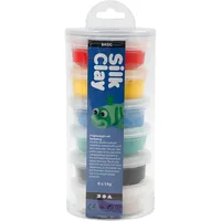 Creativ Company Modellier-Set Silk Clay 6 x 14 g Standard - Packungsgrösse: 84 g - Set: Ja - Anwender: Kinder - Hobbyanwender - Detailfarbe: Gelb - Rot - Grün - Weiss - Blau - Schwarz - Modelliermasse Art: Modellier-Set - Trocknung: Lufttrocknend