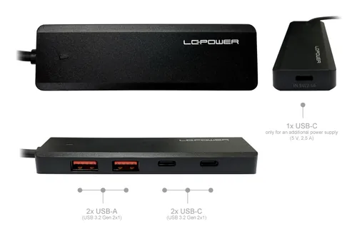 LC-Power LC-HUB-U3-4-C interface hub USB 3.2 Gen 2 (3.1 Gen 2) Type-A 10000 Mbit/s Black