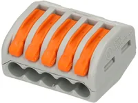 WAGO Verbindungsklemme Wago Klemme 5L 5-fach, 4 Stück - Verwendung Klemmen: Drähte + Litzen - Schutzklasse: IP20 - Verpackungseinheit: 4 Stück - Detailfarbe: Orange - Eigenschaften Hausinstallation: Steckklemme - Flammwidrig - E-Nr.: 0