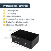 StarTech.com 2 Port Dual DisplayPort USB KVM Switch mit Audio - DisplayPort Desktop KVM Umschalter mit USB Hub - 4xUSB Buchse 2xDP Buchse - K