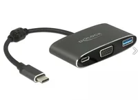 Delock Adapter USB-C - VGA, USB 3.0 Schwarz - Kabeltyp: Adapter - Videoanschluss Seite A: USB Type-C - Videoanschluss Seite B: USB Type-C - USB 3.0 - VGA