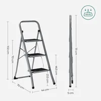 Songmics Trittleiter Grau-Schwarz - Anzahl Stufen: 3 × - Belastbarkeit: 150 kg - Höhe: 105 cm - 117 cm - Produkttyp: Anlegeleiter