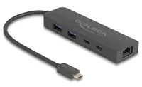 Delock USB-Hub USB A/USB C mit 2.5 Gigabit LAN - Stromversorgung: Per Datenkabel - Anzahl Ports: 5 - Detailfarbe: Schwarz - USB Standard: 3.0/3.1/3.2 Gen 1 (5 Gbps) - USB4 (10 Gbps) - USB Anschluss 2 (Endgerät): USB A - USB C - USB Anschluss 1 (Quelle): U