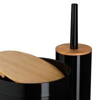 relaxdays Badezimmer-Set 7-teilig, Schwarz - Befestigung: Keine - Material: Kunststoff - Bambus - Farbe: Schwarz - Wandmontage: Nein