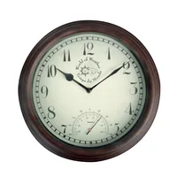 Esschert Design Gartenuhr Braun, Ø 30.5 cm - Form: Rund - Detailfarbe: Braun - Uhrtyp: Analog - Funksignal: Nein - Funktionen: Zeit - Thermometer - Detailmaterial: Polyvinylchlorid (PVC) - Kunststoff