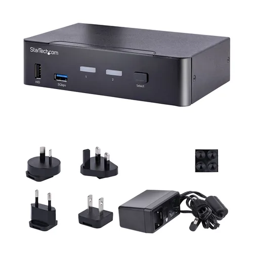 StarTech.com 2-Port USB-C KVM Switch, Single 4K 60Hz DisplayPort Monitor, 3.5mm Audio, 6x USB Hub Ports, Hot Key Switching, Thunderbolt 3/4 Compatible - TAA