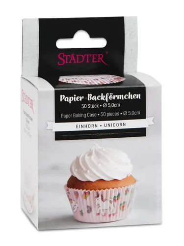 Städter Muffin Backform Maxi Einhorn 50 Stück - Materialtyp: Papier - Material: Papier - Nachhaltigkeit: Nicht angegeben - Backform Typ: Muffin-Backform - Motiv: Einhorn - Detailfarbe: Mehrfarbig